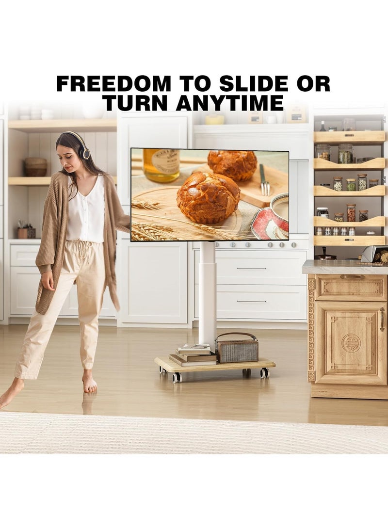 Anvanke Rolling Mobile TV Stand Height Adjustable Heavy-Duty Floor Base for 25-70 Inch LCD LED OLED Screens | White Without Shelf - Image 4